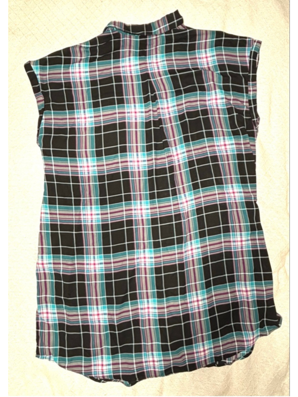 EUC Torrid Black Aqua Purple Plaid Chiffon Button Down Shirt Kimono Size 3X - Picture 3 of 7